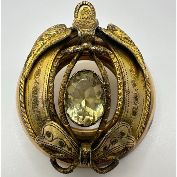 Antique Victorian 12kt gold gilt & 10kt solid base genuine citrine pendant - Picture 1 of 10